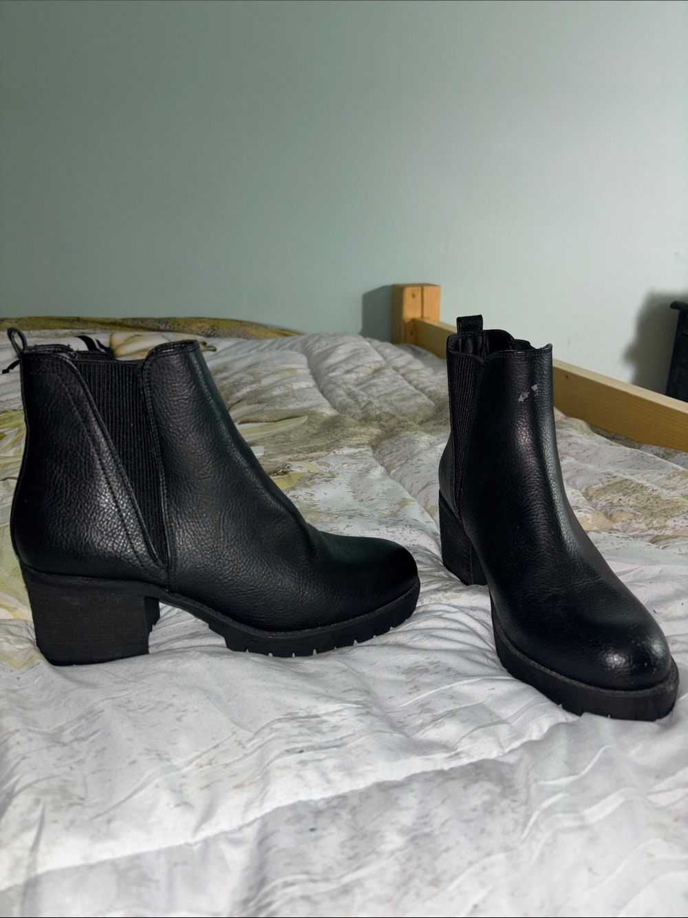 MIA Black Leather Chelsea Block Heel Ankle Boots
